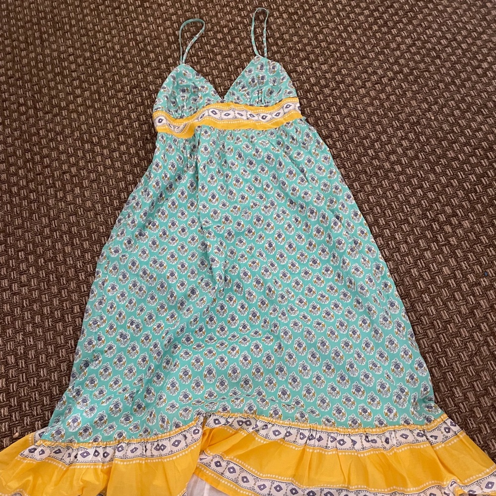 J.crew sundress midi turquoise and yellow.